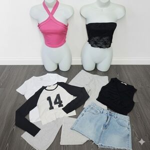 🛑SOLD🛑 XS/S 7 Pc Bundle Jogger Pants Skirt Tank Crop Tube Tops Lace